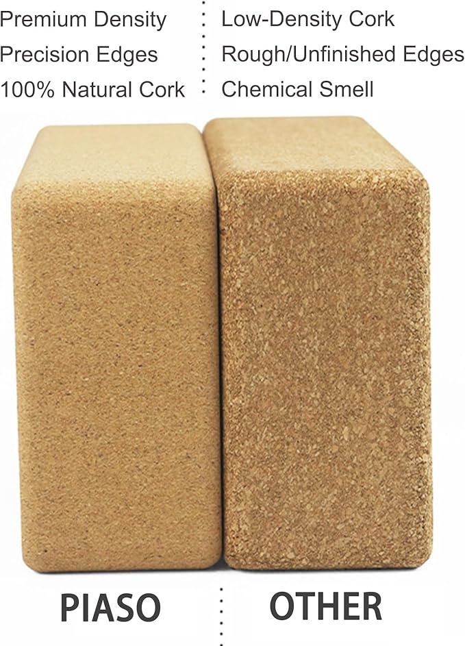 Cork Yoga Block 2 Pack for Pilates, Non-Slip & High Density Blocks for Meditation, Fitness and Stretching, Supportive and Flexibility Brick for Improve Poses Balance