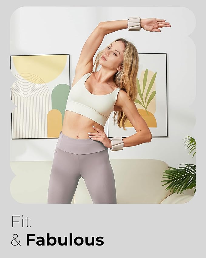 Beige Pilates Kit Bundle and Beige Adjustable Wrist and Ankle Weights 1lb Each Set of 2