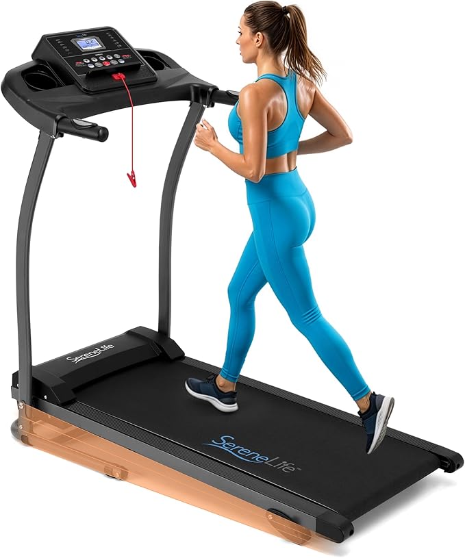 SereneLife Treadmills for Home with 13% Manual Incline Treadmill, 3.5HP - Compact Digital Portable Foldable Treadmill with Speakers, Bluetooth, App Sync, Heart Rate Monitor, for Walking, Running, Gym