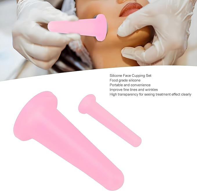 4Pcs Silicone Facial Cupping Therapy Set Mini Facial Cups Manual Body Face Massage Tool Don't Worry About Burns Health Care Products (2 Small + 2 Large) (Pink)
