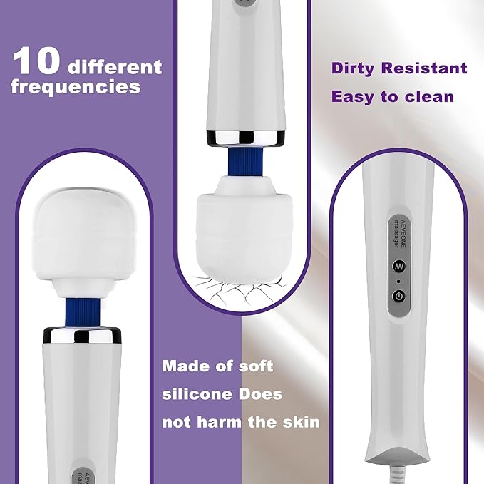 Wired Powerful Handheld Wand Massager, Strong Personal Vibration Massage for Sports Recovery, Back Muscle Aches, Whole Body Pain (White)