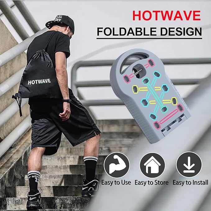 HOTWAVE Portable Exercise Equipment with 16 Gym Accessories,20 in 1 Push Up Board Fitness,Resistance Bands with Ab Roller Wheel,at Home Workout for Men
