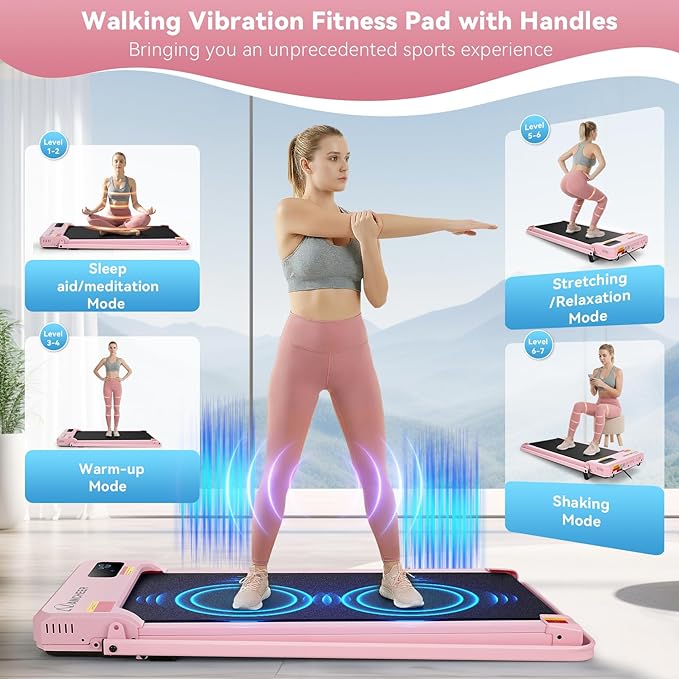 ANCHEER Walking Vibration Pad with 12% Incline & Handles,6 in 1 Foldable Under Desk Treadmill,350LBS Capacity/2S Folding/Low Noise Vibration Treadmills for Home/Office,8 Modes Control