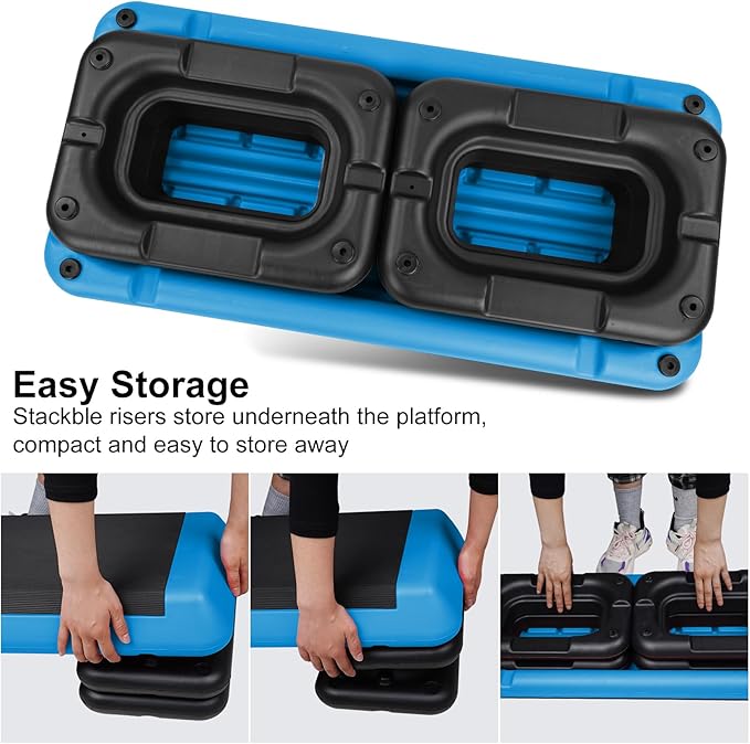 4''-6''-8''Adjustable Aerobic Stepper w/4 Risers Health Workout Step Platform for Sports & Fitness