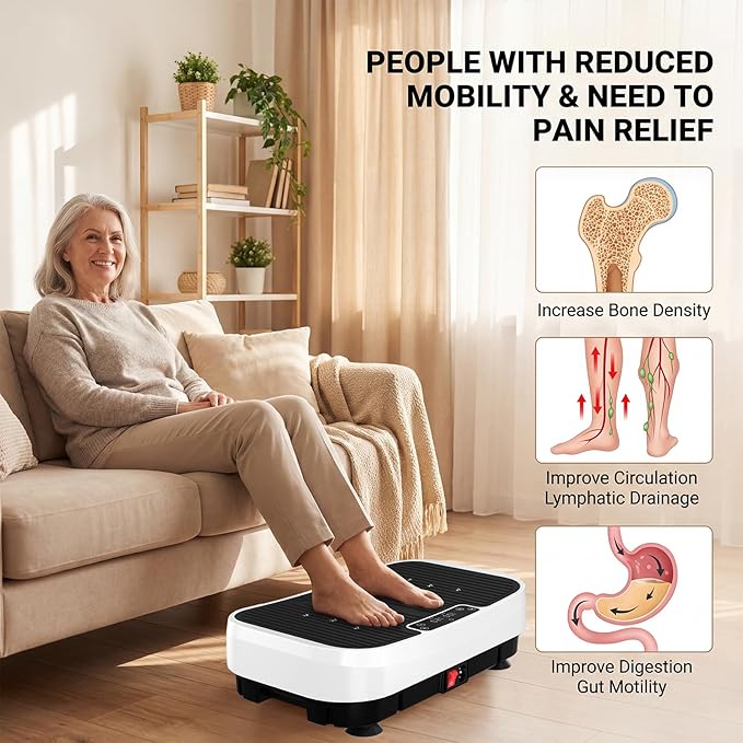 MASYN Vibration Plate Exercise Machine for Lymphatic Drainage 120 Levels Whole Body Vibrating Platform with Resistance Bands & Bluetooth 440 lbs Capacity Shaker Board Workout Equipment for Weight Loss