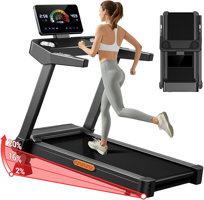 UMAY 20% Incline Treadmill for Home, 400 lb Capacity - Folding Treadmills wtih 3.5HP, 42.5" Wide Running Area & Shock Absorption for Running/Walking