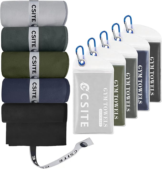 Microfiber Gym Towels 5 Pack - Quick Dry & Highly Absorbent, Odor-Free, Soft & Compact Sweat Towel for Workout, Yoga, Running, Tennis, Camping, Men & Women