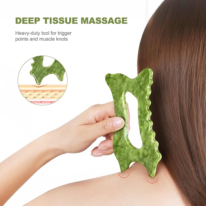 6-in-1 Jade Stone Body Gua Sha Facial Tools - Lymphatic Drainage Tool, Face Sculpting Tool & Acupressure tool - Body Guasha Tool, Trigger Point Massage Tool for Fascia Massage Valentine's Day Gifts