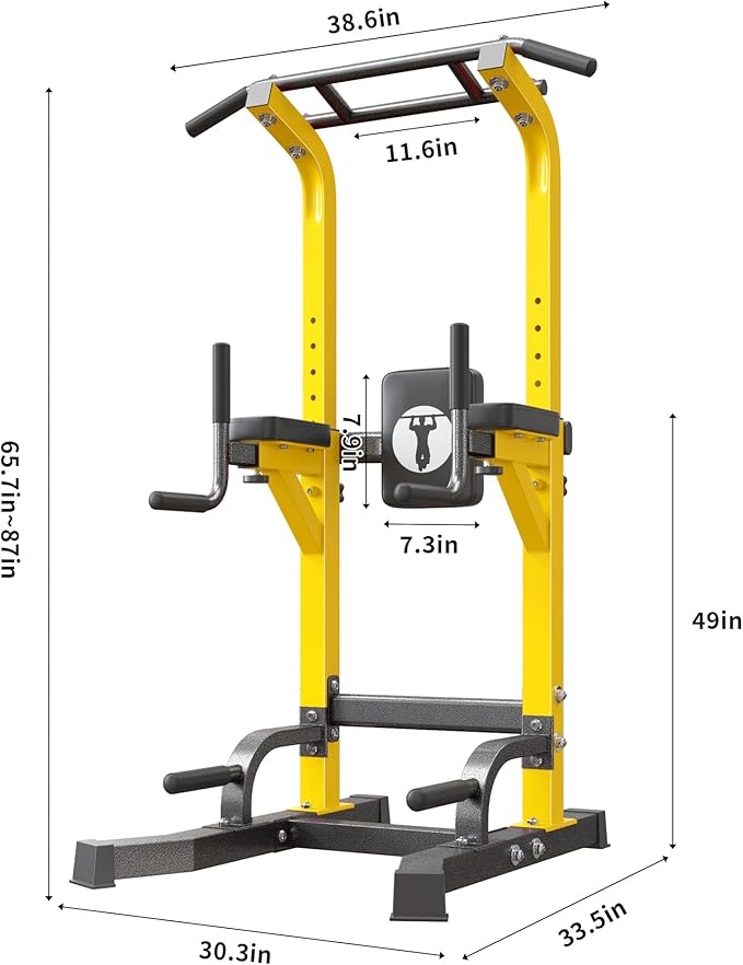 DlandHome Power Tower Pull Up Bar Station, Heavy Duty Adjustable Height for Home Gym Strength Training Equipment 330LBS Weight Capacity, Pull Up Dip Station