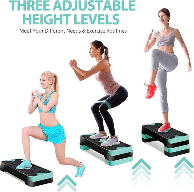 HomGarden Adjustable Workout Aerobic Stepper in Fitness & Exercise Step Platform Trainer Stepper w/Risers Adjust 4"-6''-8''
