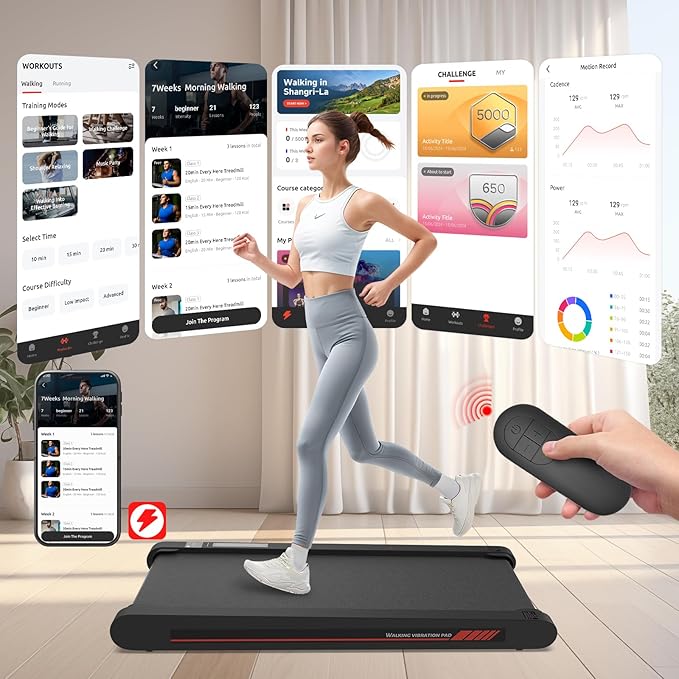 Sperax Walking Treadmill Pad with APP, 3 in 1 Under Desk Treadmill, 400W Low Noise Walking Vibration Pad with Remote Control,Portable Treadmills for Home Office