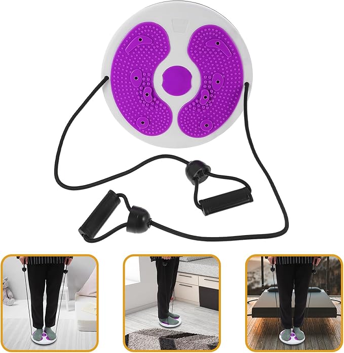 Yardwe Waist Twisting Disc with Resistance Bands, Purple Waist Trainer Twisting Board for Home Fitness, Body Massage and Abdominal Exercise Equipment for Slimming and Core Strengthening