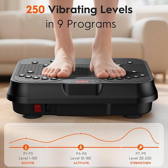 Vibration Plate Exercise Machine, Vibrating Plate for Lymphatic Drainage, 400 Lbs Capacity 250 Speed Levels Whole Body Fat Burner Weight Loss Shake Board, Vibrate Platform Machine