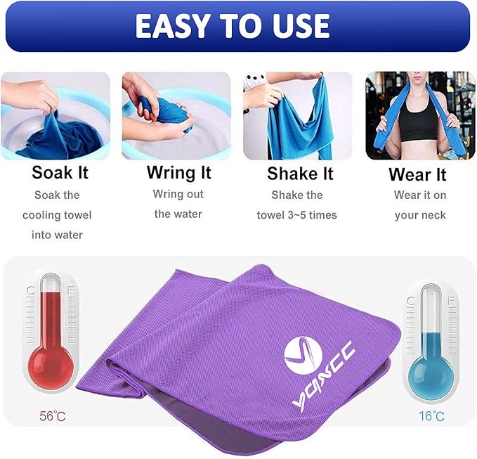 YQXCC 4 Pack Cooling Towels | 40"x12" | Cool for Neck and Face | Microfiber Soft Breathable Chilly | for Yoga, Sport, Golf, Gym, Camping, Running & More Activities