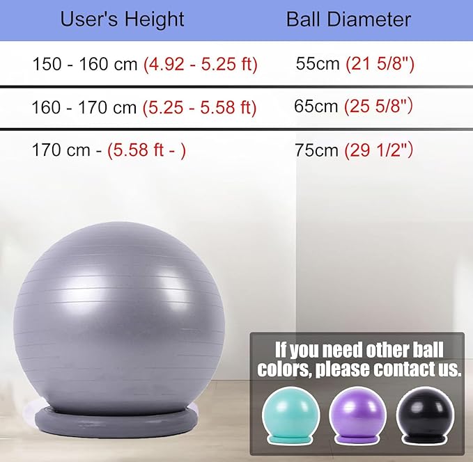 CMYUN Yoga Ball Chair Workout Ball Chair for Yoga/Fitness, Stability Ball Chair for Office Home Classroom, Pregnancy Ball Seat with Pump, Relieve Back Pain (Size : Diameter 55cm (21 5/8"))