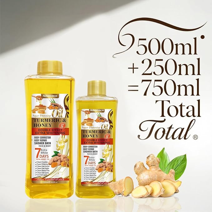 Turmeric & Honey Body Massage Oil Set - 500ml + 250ml | Natural Nourishing Dual Formula for Daily Moisturizing