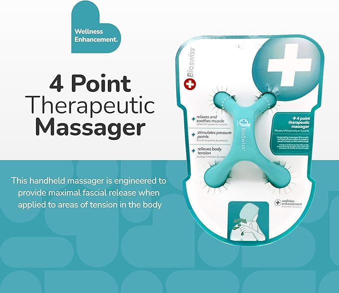 BioSwiss Handheld Full Body Massager, 4-Leg Pressure Point Massage Tool for Back, Neck, and Shoulder, Portable Manual Massager
