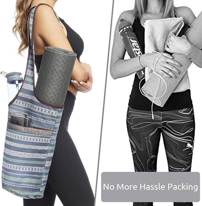 Ewedoos Canvas Yoga Mat Bag Fits Most Mats Yoga Bag with Large Storage Pockets to Hold More Accessories Ideal for Pilates Workout Gifts & Travel