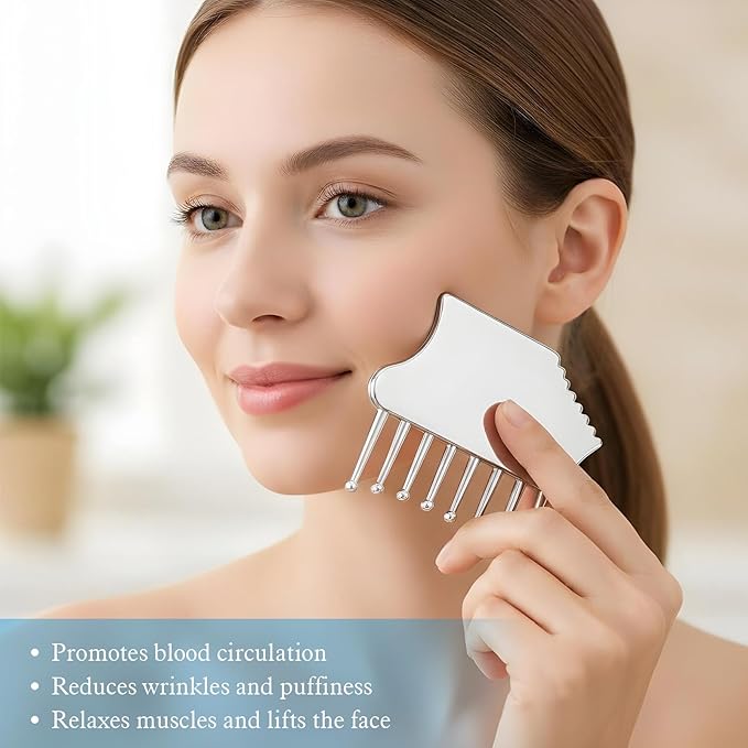 Stainless Steel Scalp Handheld Head Massage Comb Massager Metal Guasha Scraping Tool Multi-Functional Guasha Scraping Comb for Head Neck Shoulders Legs Arms