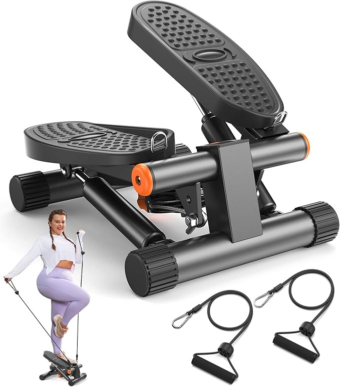 Niceday Mini Steppers for Exercise at Home, Stepper with Resistance Bands, Stepper with 300LBS Loading Capacity, Hydraulic Fitness Stepper with LCD Monitor Black