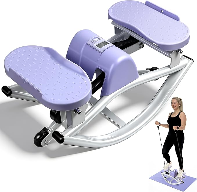 Rock Stepper Side to Side Low Impact Stair Stepper,Quiet Steppers for Exercise at Home with Resistance Bands & Non-Slip Mat – Exercise Step Balance Board Workout Equipment for Apartment & Living Room