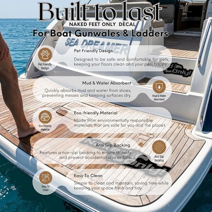 Naked Feet Only Decal Non-Slip EVA Foam Decal for Boat Gunwales & Ladders, 6mm Brushed Marine Grade Anti-Skid Adhesive Pads SeaDek Technology - Mocha/Black