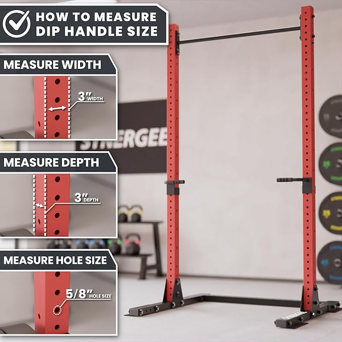 Synergee Dip Handles for Power and Squat Racks. Dip Stand Compatible with 2x2, 2x3, and 3x3 Racks. Dip Bars for Tricep Dips, Bodyweight Training, and Upper Body Workouts