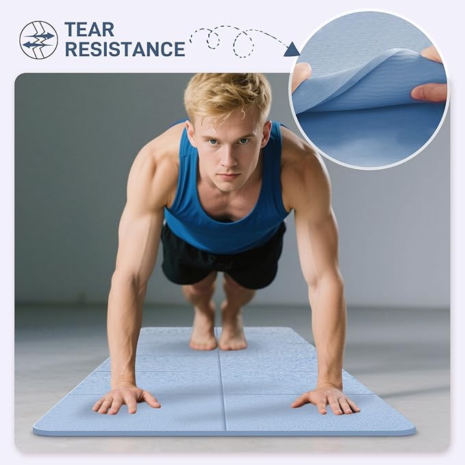 Foldable Yoga Mat for Travel 72"x 32"x 0.32"Inch, 8mm Thick Folding Exercise Mat, Outdoor Non-slip Pilates Mat for Women & Men, Wide Yoga Mat Packable for Workout and Fitness