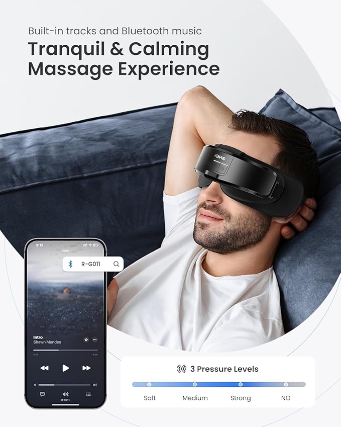 RENPHO Eyeris Shift Eye Massager for Migraines, Heated Eye Massager & Sleep Mask for Relaxation, Birthday Gifts for Women/Men/Mom/Dad, Music Temple Fack Mask Massager, Improve Sleep