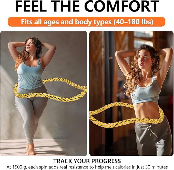 3 lbs Soft Spring Hula Hoop, Weighted Hoops for Adults, Foldable and Portable Hula with Body Tape Measure, Loss Fitness Hoop
