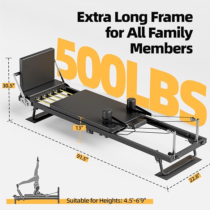 Pilates Reformer Machine, 91" Foldable Reformer Pilates Machine with Jumpboard and Wire Spings, Reformer Pilates Machine for Home Gym, Black