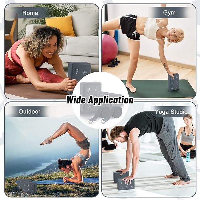 RETON Yoga Blocks Set with Straps, High Density Yoga Bricks, Lightweight EVA Foam Pilates Block, 2 Yoga Blocks with 2 Straps for Yoga, Pilates, Fitness, Stretching and Toning