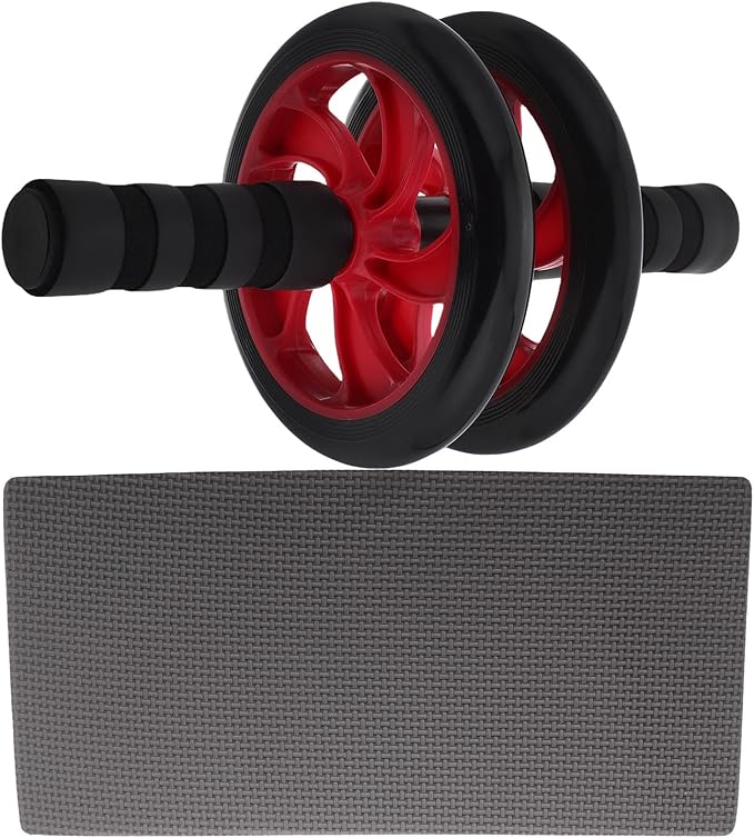 Red Silent Ab Roller Wheel with Knee Pad for Abdominal Exercise Equipment Core Workout Fitness Tool Home Gym Accessories for Men and Women Indoor Outdoor Training