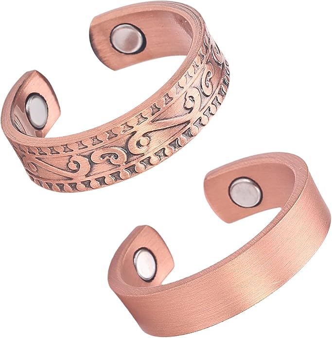 Magnetic Copper Rings Set for Women, Elegant Lymphatic Jewelry Gifts, Vintage Adjustable Vine Design