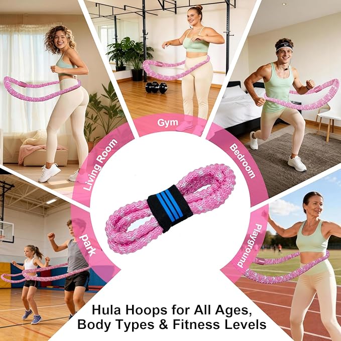 3 lbs Soft Spring Hula Hoop, Weighted Hoops for Adults, Foldable and Portable Hula with Body Tape Measure, Loss Fitness Hoop