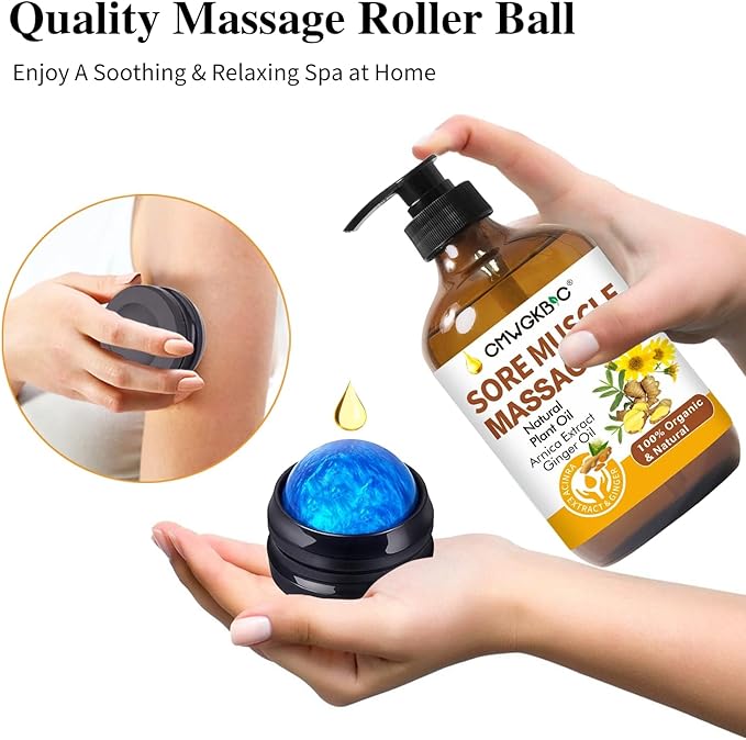 Massage Oil for Massage Therapy,Lymphatic Drainage-Ginger Oil Sore Muscle Arnica Oil &Lavender Oil Relaxing Massage Oils for Date Night,Massage Ball, Easter Basket Stuffers for Adults,Easter Gifts Men