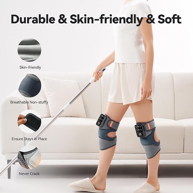 Cordless Knee Massager with Heat Vibration for Pain Relief, MAXwarm 4.0[2026 Upgraded] - Electric Heated Knee Brace with 5 Heat Levels and 3 Massage Mode, Gifts for Men Women (Grey, Single)