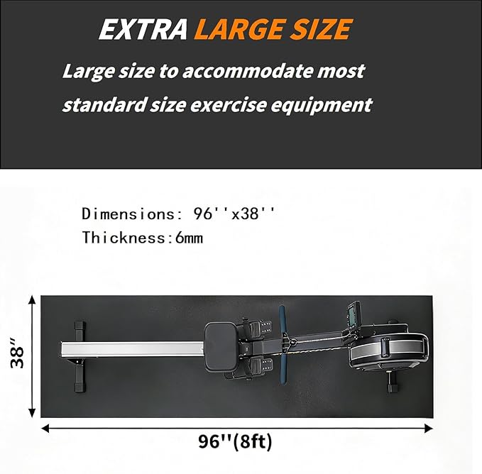 ZENY Large Exercise Equipment Mat 96"x38" - Heavy Duty Floor Protection for Treadmill, Bike & Elliptical, 6mm Thick Non-Slip Shock Absorbing Gym Mat (Black, 96''x38'', 4)