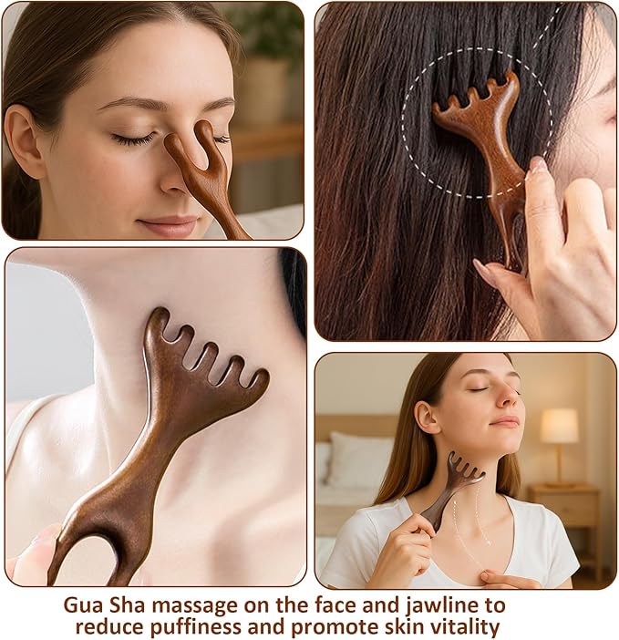2 Pcs Jaw Massager,Sandalwood Massage Claws,Five Touch Therapy Comb,Wooden Comb,Taichi Tools,Manual Head Scratcher Whisk,Massage Brush for Head Face Eye Nose Jaw and Neck
