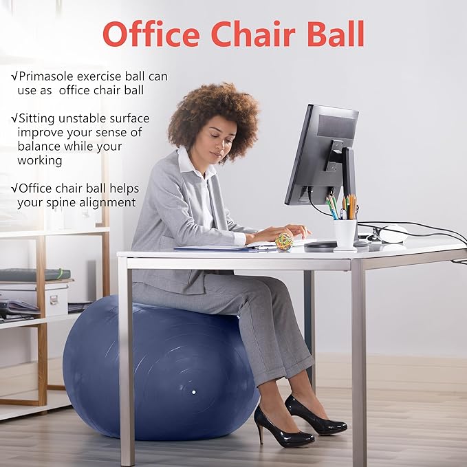 Primasole Exercise Ball for Balance Stability Fitness Workout Yoga Pilates at Home Office & Gym Birthing Ball for Pregnancy, Office Ball Chair