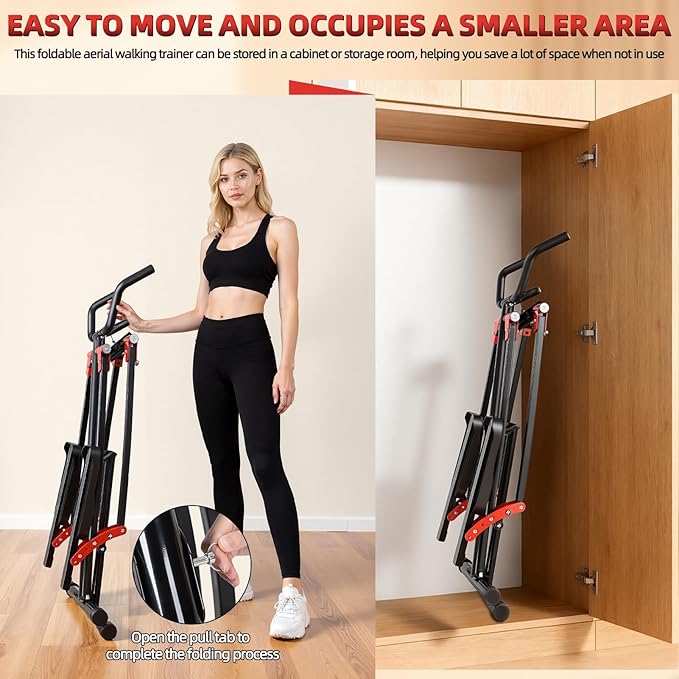 Foldable Air Walk Elliptical Exercise Machine for Home Gym, Side Sway 360° Full Body Cardio Trainer with LCD Monitor, Under Desk & Space Saving Fitness Equipment for Seniors