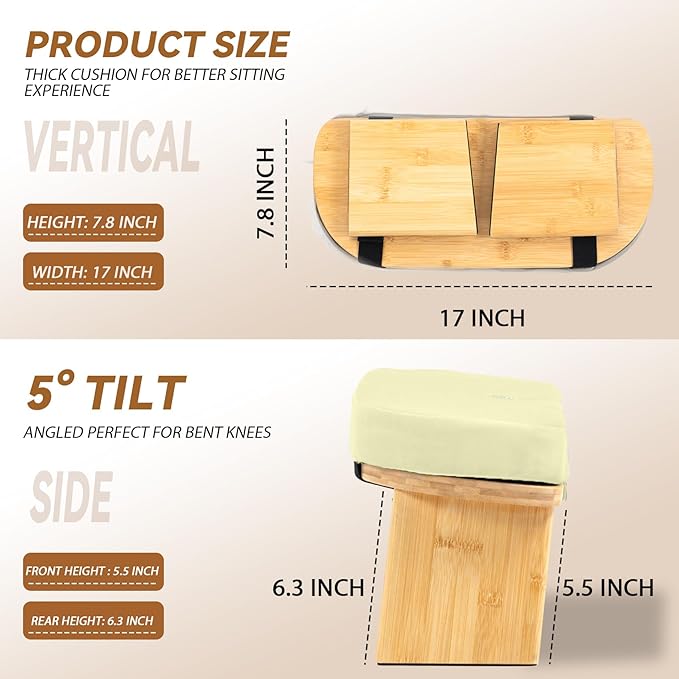 Meditation Bench, Bamboo Meditation Stool, Folding Kneeling Meditation Bench, Seiza Prayer Bench (Beige)