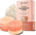 UMAID Himalayan Salt Massage Stones 6-Pack with Cotton Mesh Bag Hand-Carved Pink Crystal Spa Stones for Relaxation, Self-Care & Holiday Gifting