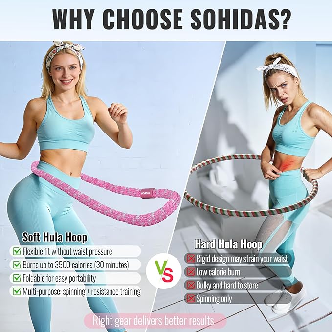 Soft Hula Hoop for Adults 3.3lb Weighted Hula Hoops for Women Weight Loss Pilates Equipment Infinity Hoop Soft Spring Weighted Hoop for Adults Women Beginners Kids Home Travel Gym