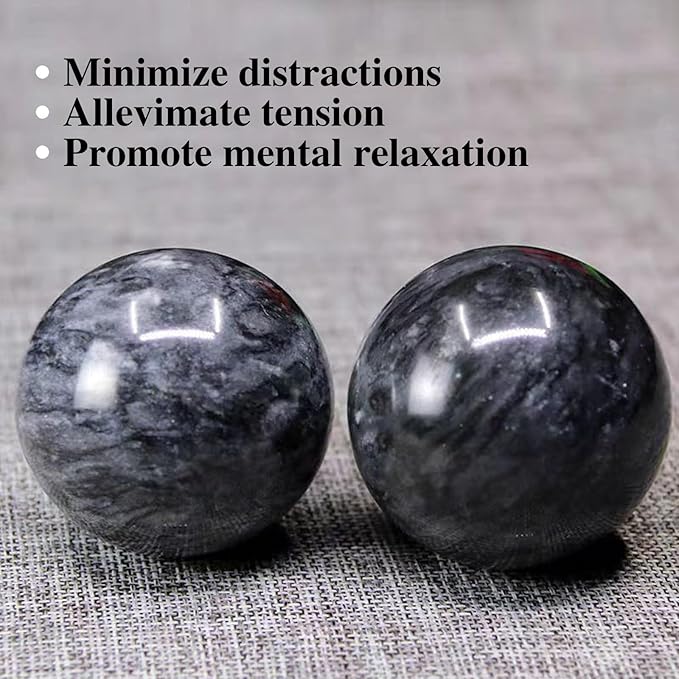 Traditional Chinese Baoding Balls, Marble Health Exercise Stress Relief Balls, Dark Grey, 2-Piece Set (Dark Grey, Medium-1.57")