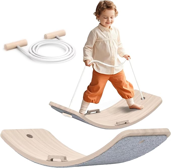 Wooden Wobble Balance Board Kids, 27 Inch Balance Board Toddlers with Natural Wood Board with Rope for Indoor&Outdoor Exercise, Open Ended Learning Toy for Body Training, Birthday