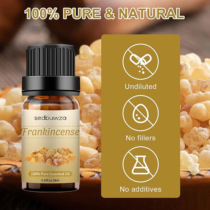 Sedbuwza Myrrh Frankincense Essential Oil Set, Myrrh Fragrance Oil Frankincense Scent Oil Set for Diffuser, Aromatherapy, Massage, Soap, Candle Making 2 x 10 ml