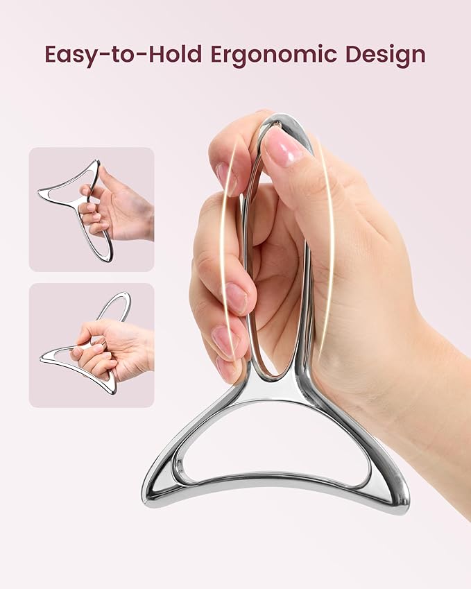 lifechill Lymphatic Drainage Massager & Anti Cellulite Massage Tools for Body Sculpting, Metal Gua Sha & Muscle Scraper Tool Pain Relief Deep Tissue, Gifts for Women, Silver (M)