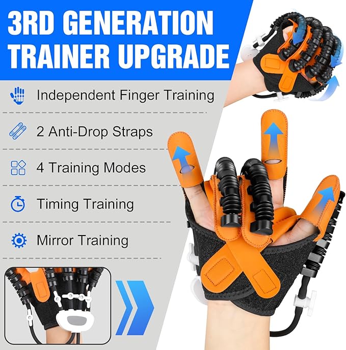 Hand Rehabilitation Robot Gloves, 3rd Generation Portable USB Chargeable Hand Stroke Recovery Equipment, 4 Modes & 9 Strength Levels Robot Hand Gloves For Hemiplegia Hand Therapy, Right hand M