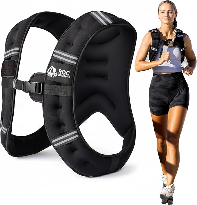 Roc Outdoors Weighted Vest W/ Rub-Free Technology for Woman and Men, 5lb/10lb/15lb/20lb/30lb Weight Vest with Reflective Stripe for Workout, Strength Training, Running, Walking, Fitness, Weight Training, Weight Loss, Weightlifting
